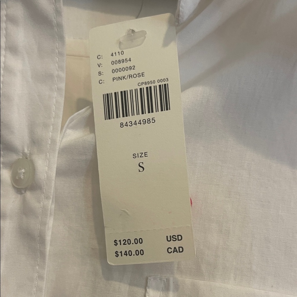 NWT Anthropologie White Button-Up Shirt with Pink & Black Floral Embroidery - Picture 2 of 8